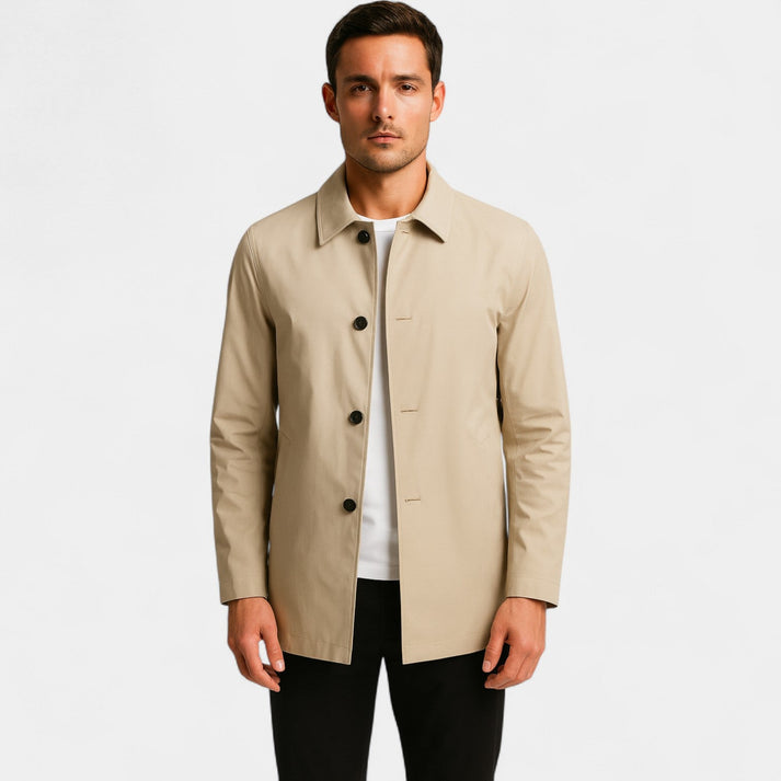Men’s Button-Front Minimalist Trench Coat