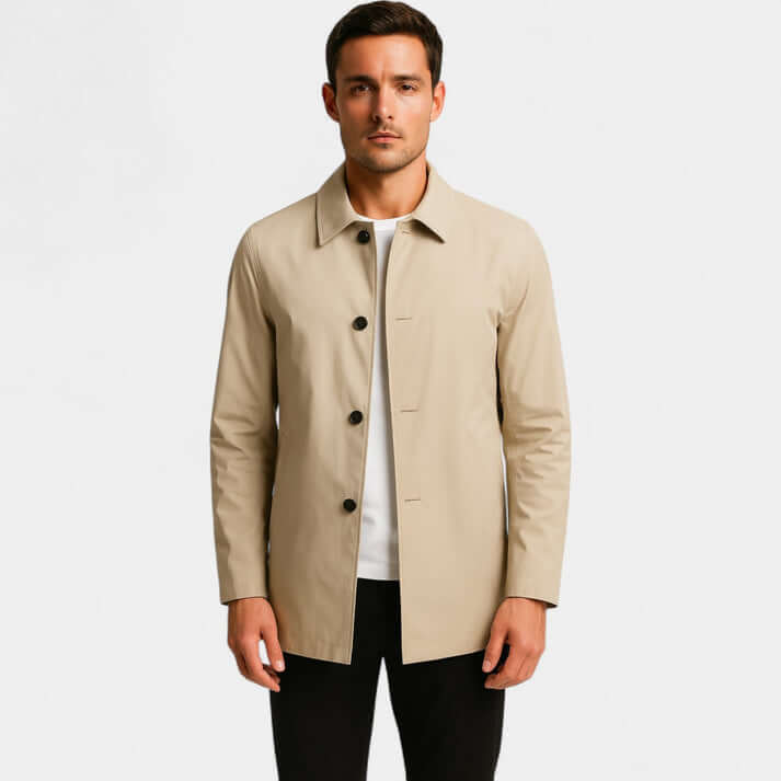 Men’s Button-Front Minimalist Trench Coat