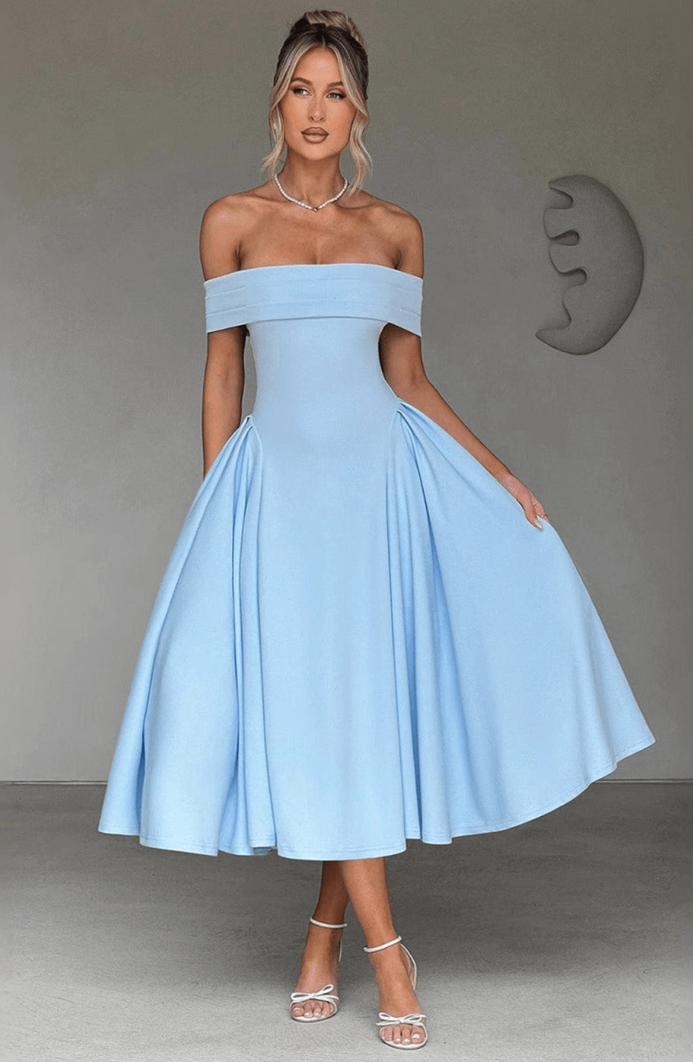 Women’s Off-Shoulder Foldover Flare Midi Dress