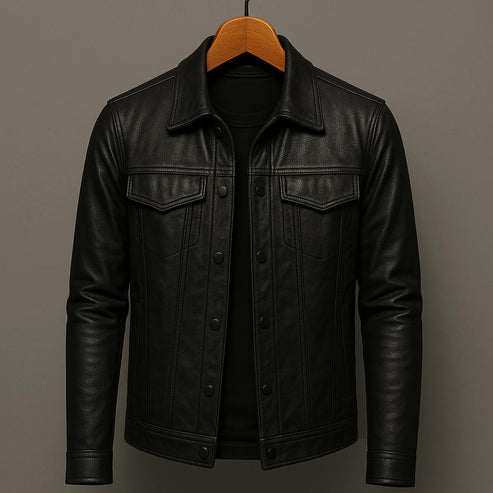 Men’s Button-Front Leather Jacket