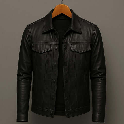 Men’s Button-Front Leather Jacket