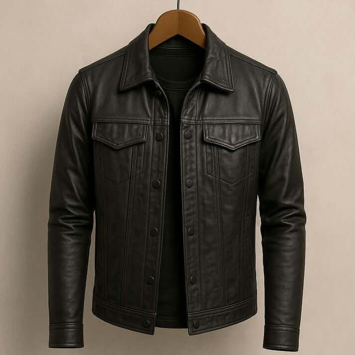Men’s Button-Front Leather Jacket