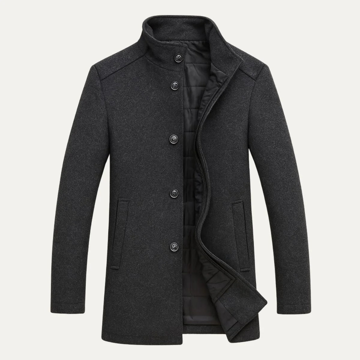Men’s Stand-Collar Button-Up Winter Overcoat