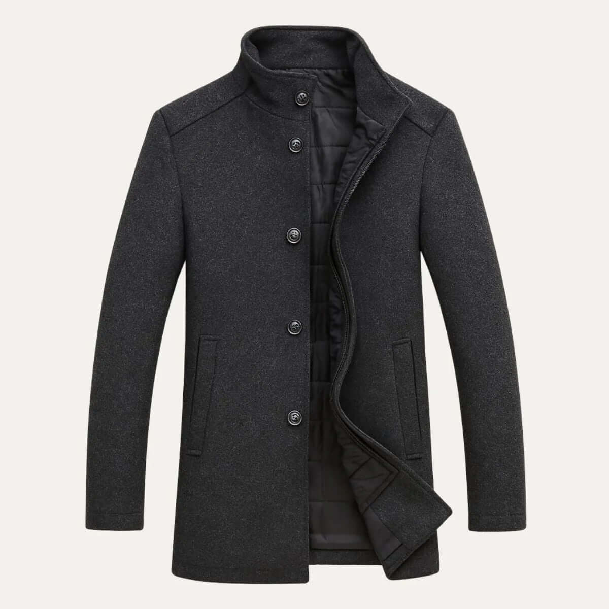 Men’s Stand-Collar Button-Up Winter Overcoat