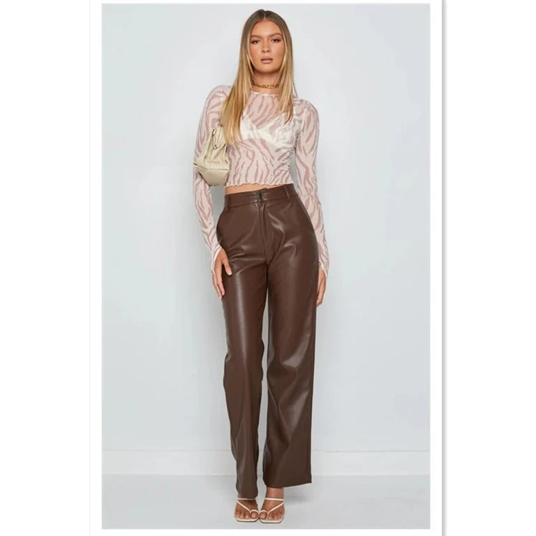 Women’s High-Waist Straight-Leg Faux Leather Trousers
