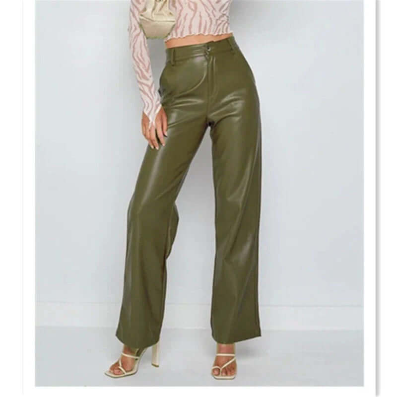 Women’s High-Waist Straight-Leg Faux Leather Trousers