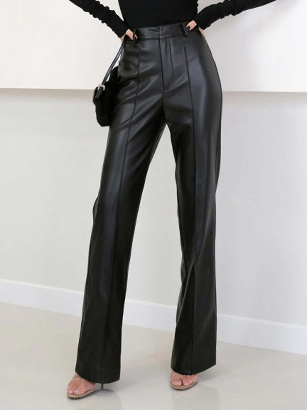 Women’s High-Waist Straight-Leg Faux Leather Pants