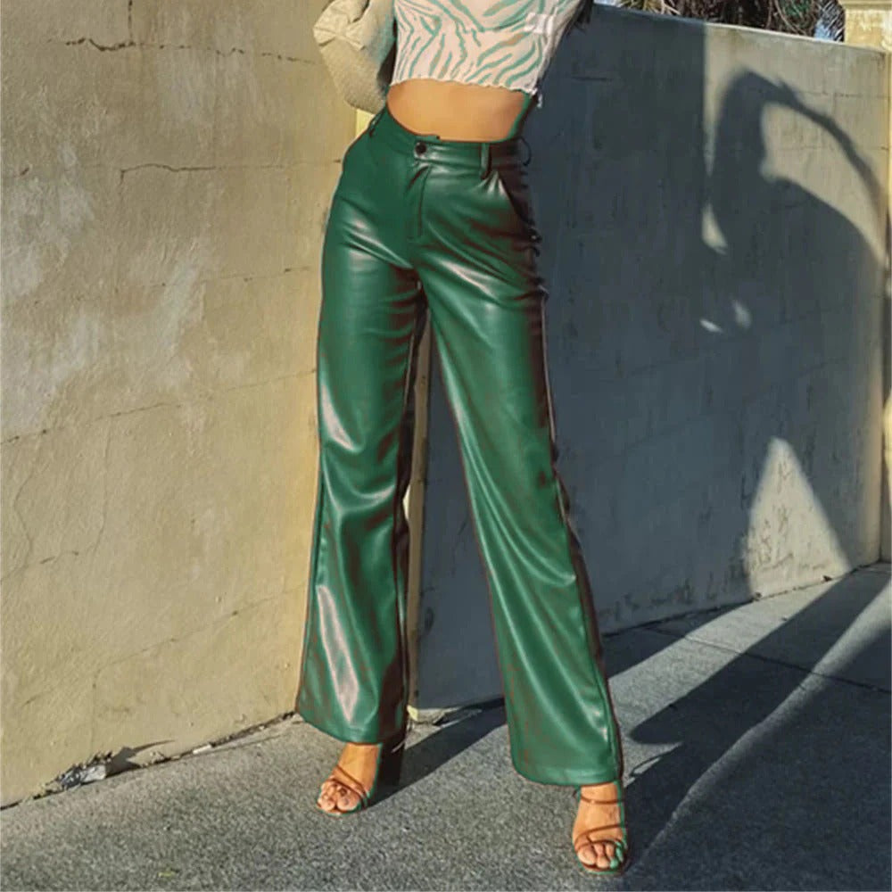 Women’s High-Waist Straight-Leg Faux Leather Trousers
