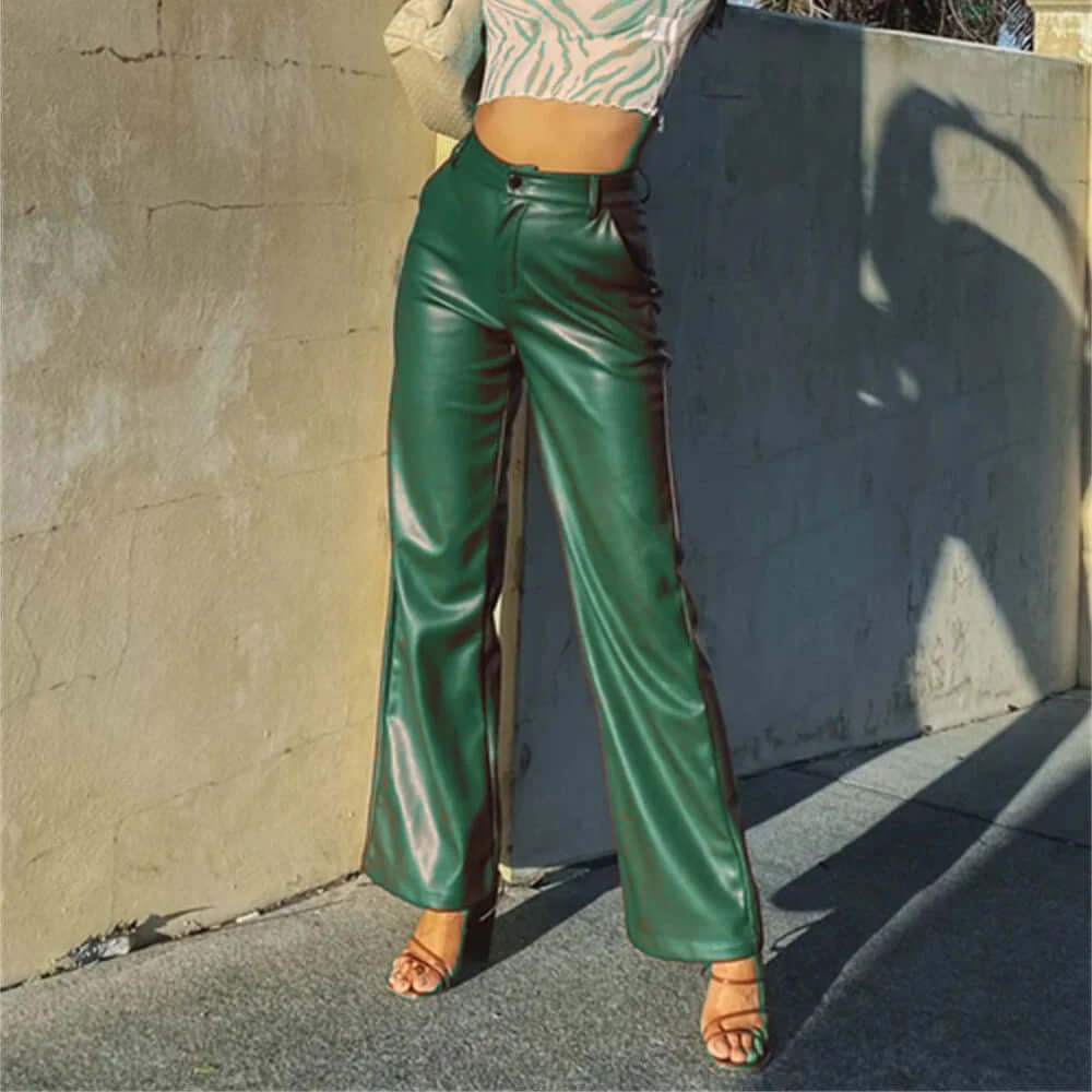 Women’s High-Waist Straight-Leg Faux Leather Trousers