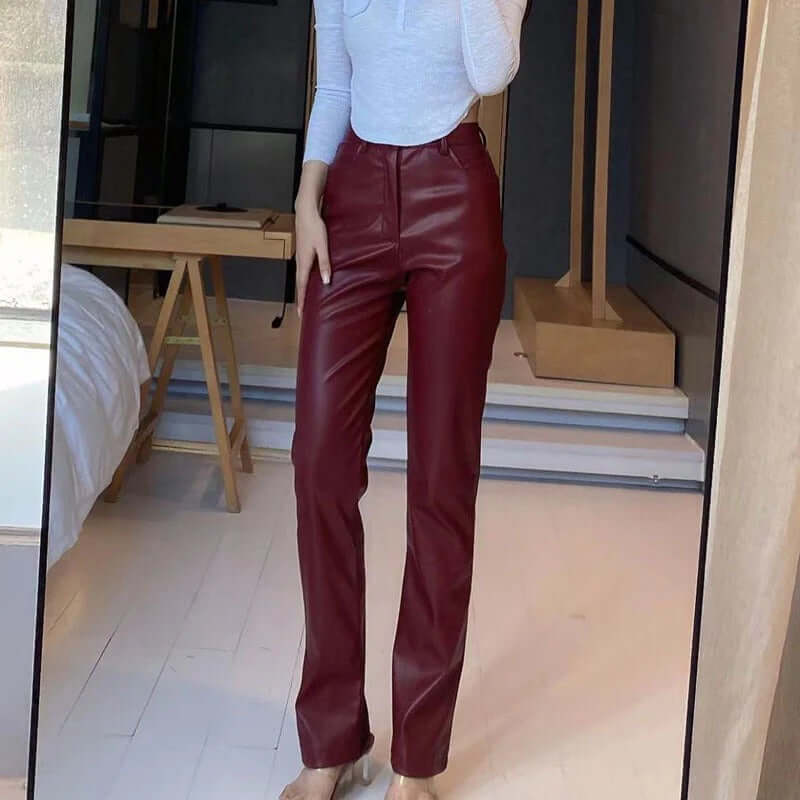 Women’s High-Waist Straight-Leg Faux Leather Trousers