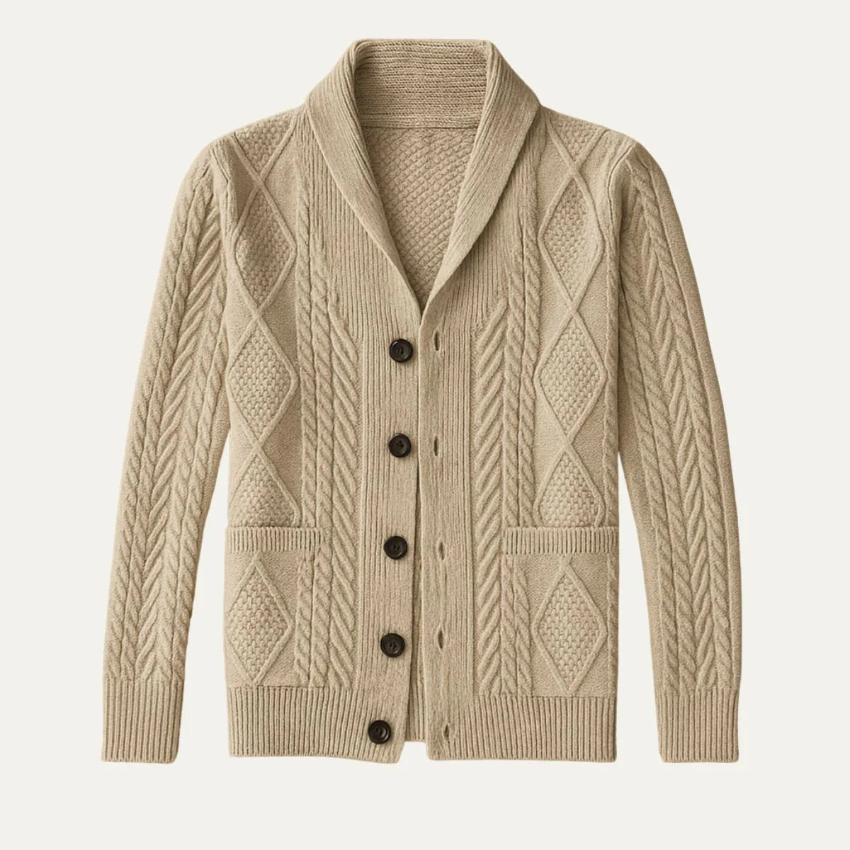 Men’s Cable-Knit Shawl Collar Cardigan