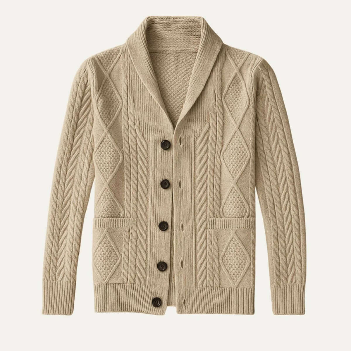 Men’s Cable-Knit Shawl Collar Cardigan
