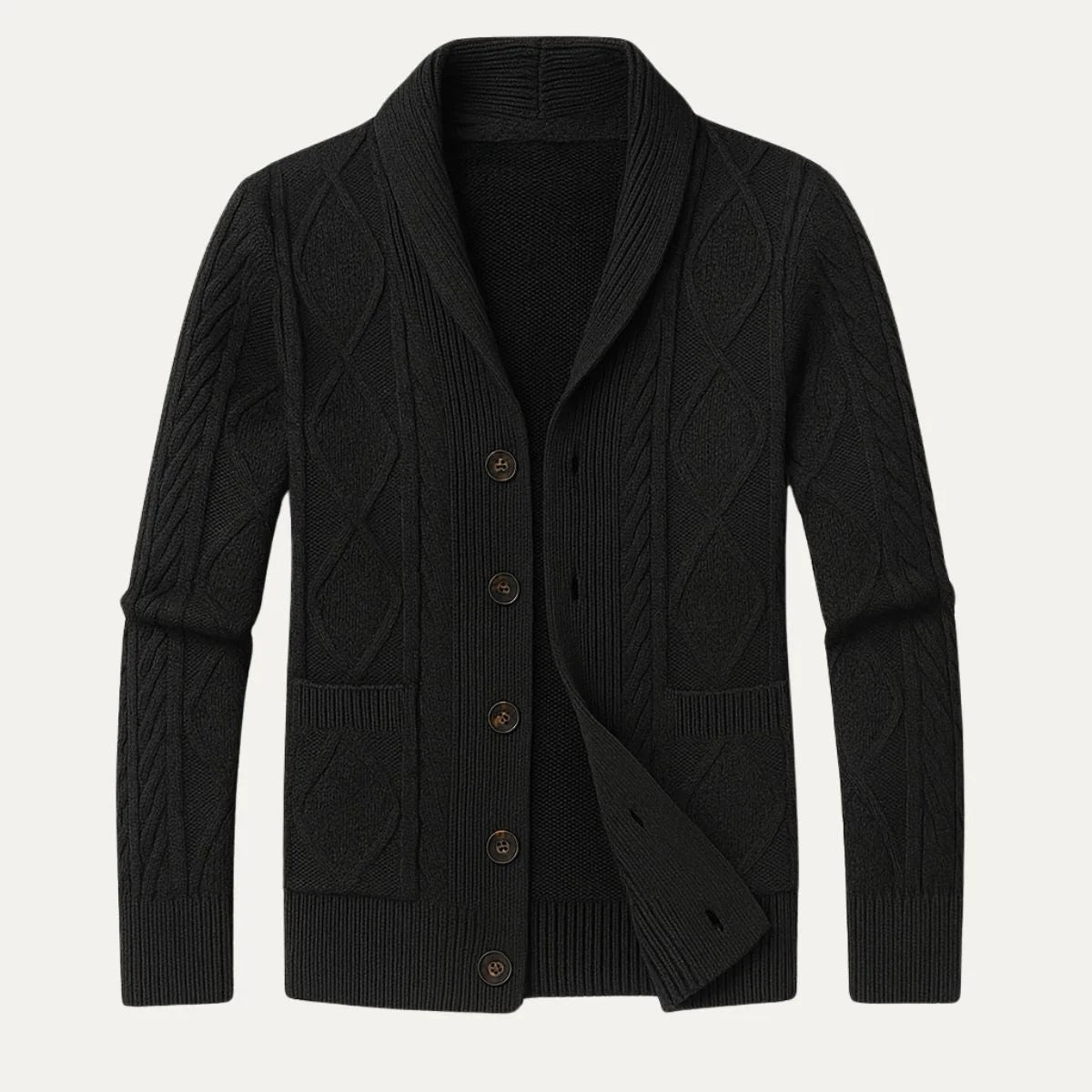 Men’s Cable-Knit Shawl Collar Cardigan