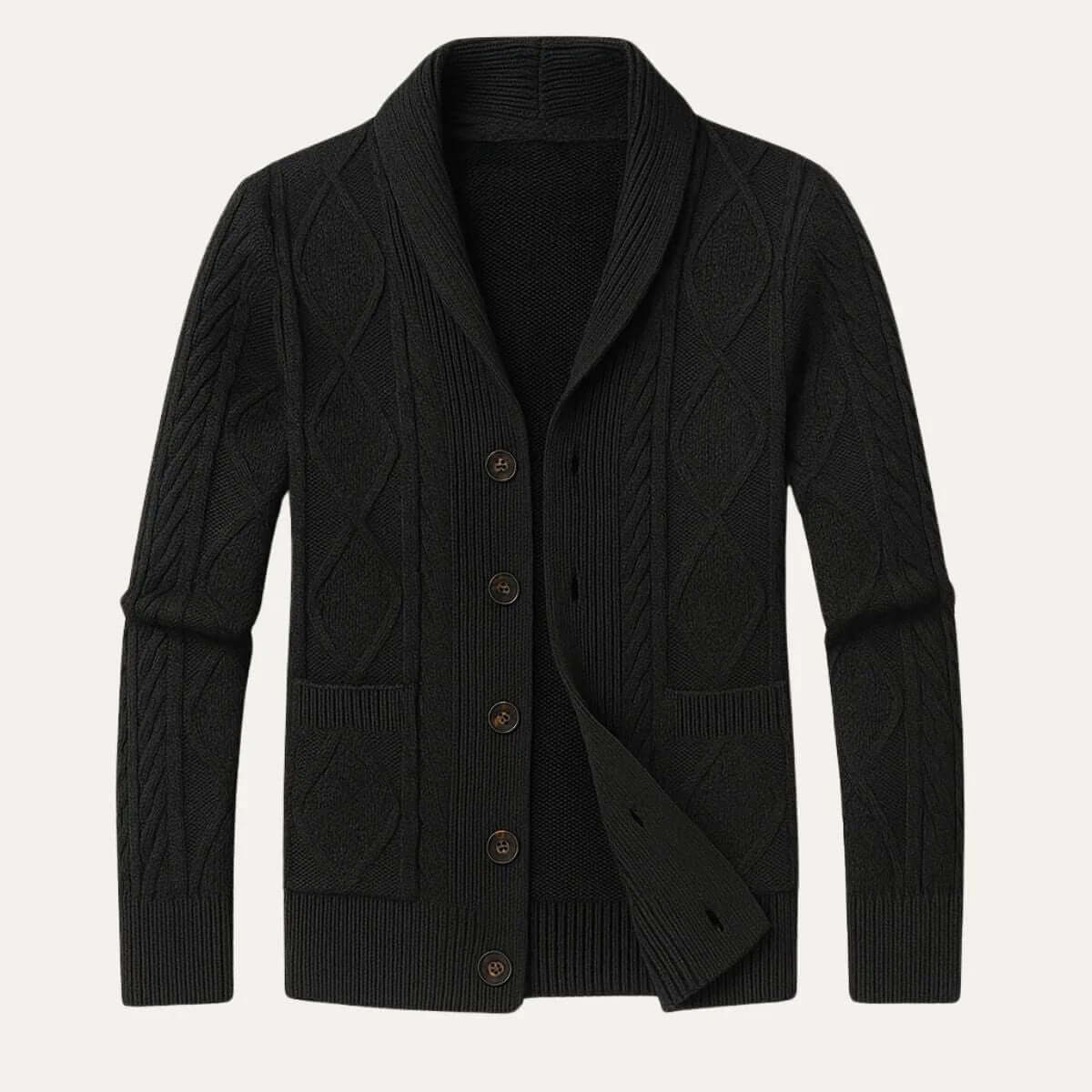 Men’s Cable-Knit Shawl Collar Cardigan
