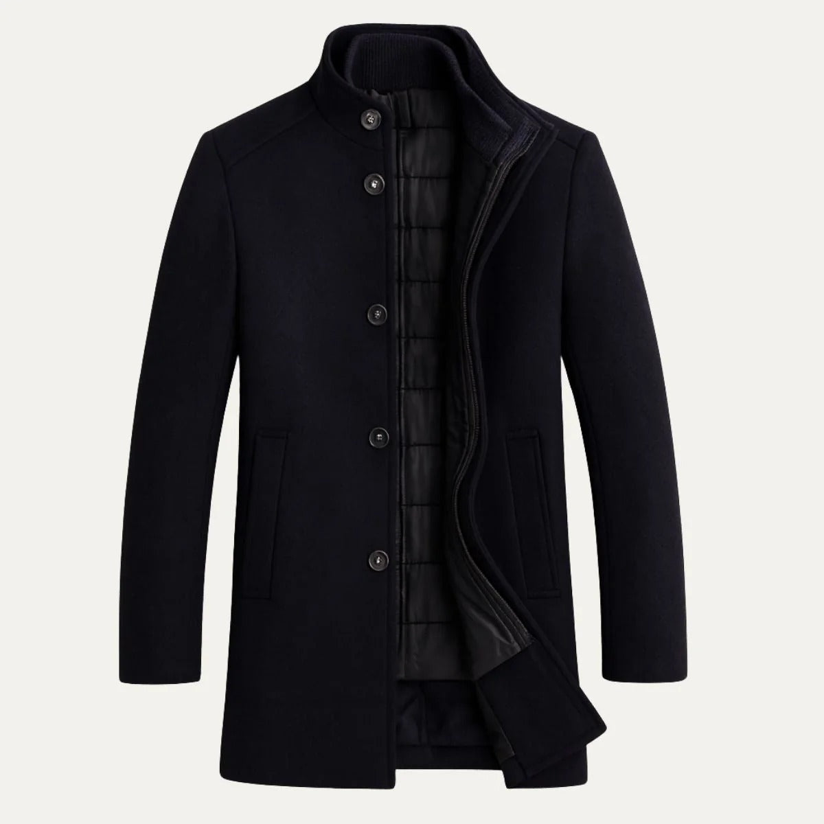 Men’s Stand-Collar Button-Up Winter Overcoat