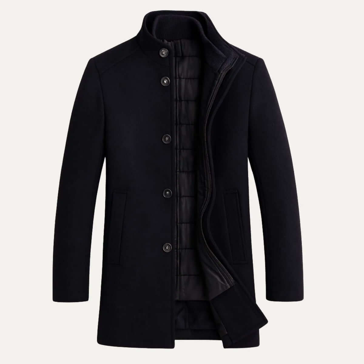 Men’s Stand-Collar Button-Up Winter Overcoat