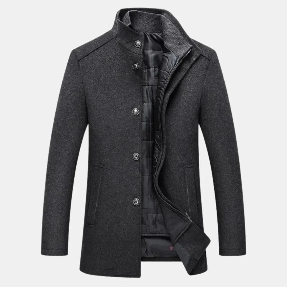 Men’s Stand-Collar Button-Up Winter Overcoat