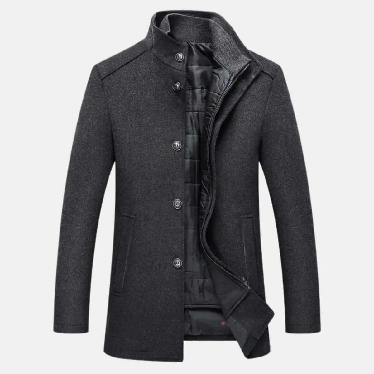 Men’s Stand-Collar Button-Up Winter Overcoat