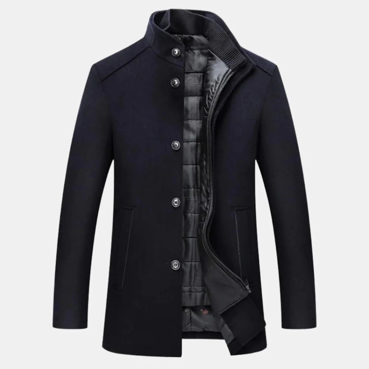 Men’s Stand-Collar Button-Up Winter Overcoat