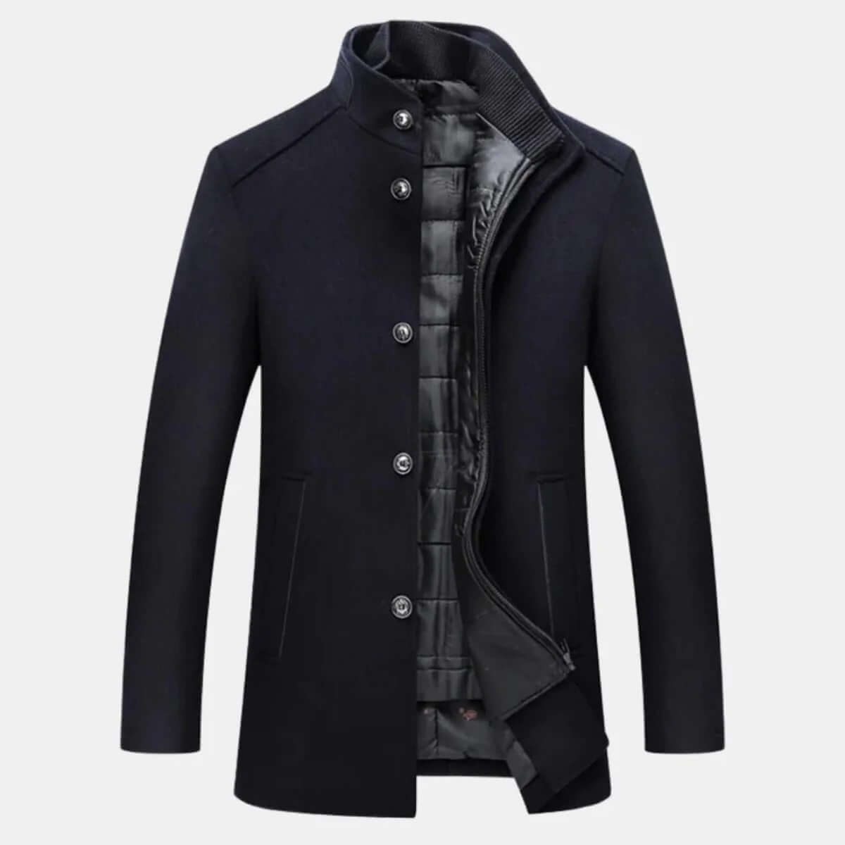 Men’s Stand-Collar Button-Up Winter Overcoat