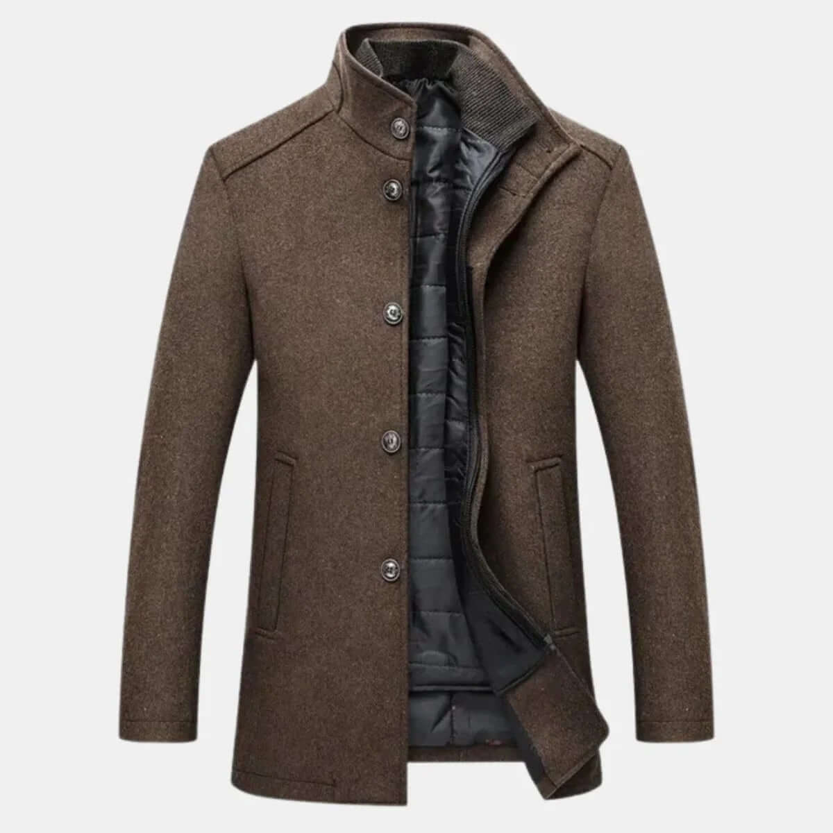 Men’s Stand-Collar Button-Up Winter Overcoat
