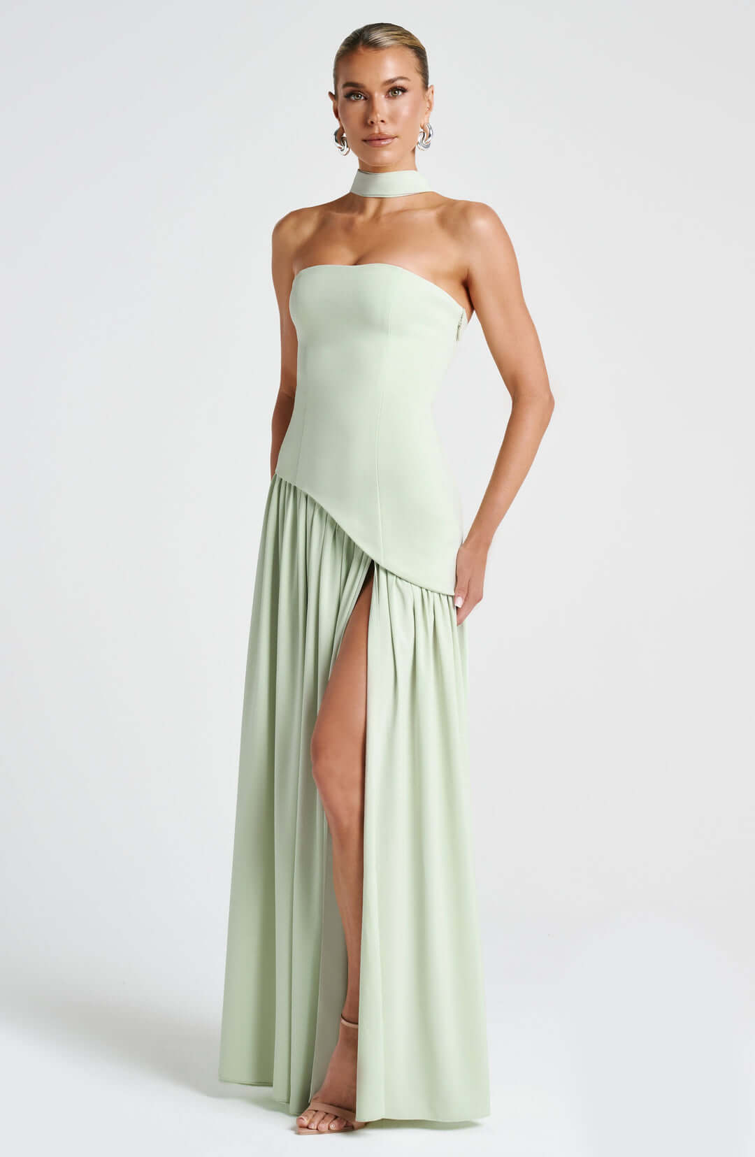 Women’s Velour Plunge-Neck Slit Evening Dress