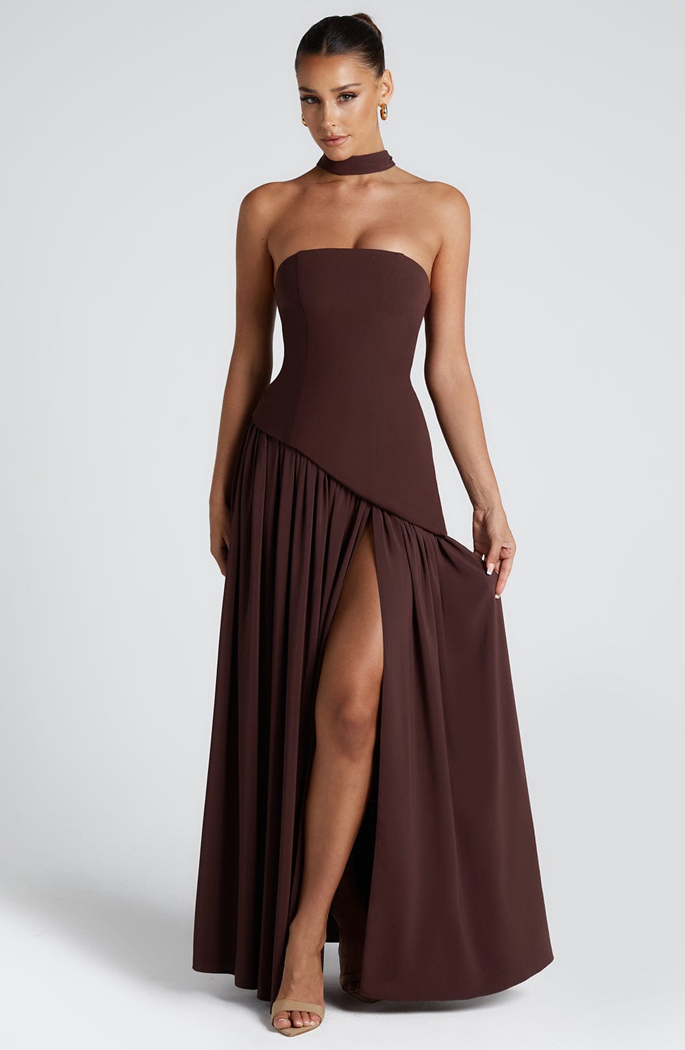 Women’s Velour Plunge-Neck Slit Evening Dress
