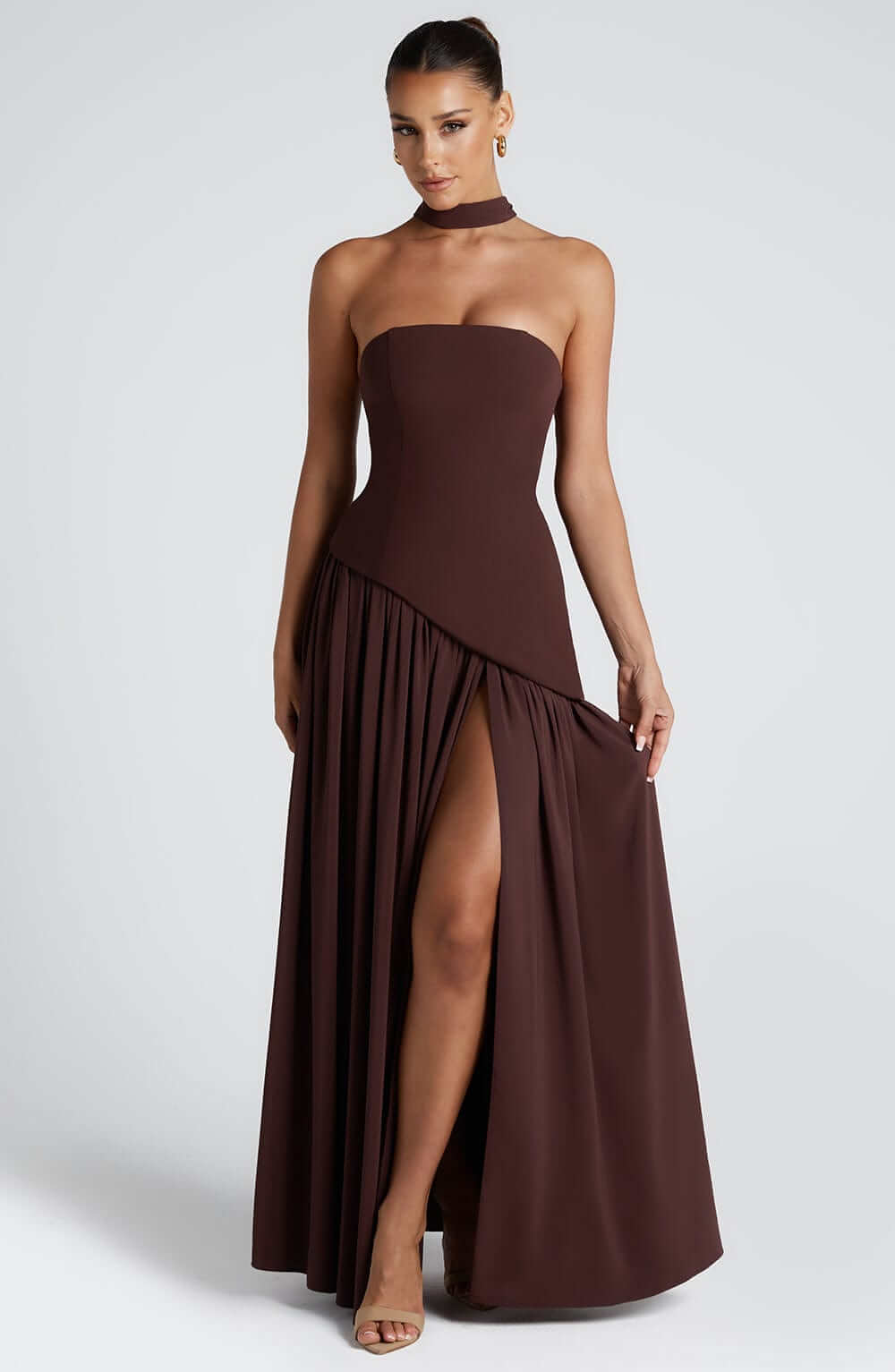 Women’s Velour Plunge-Neck Slit Evening Dress