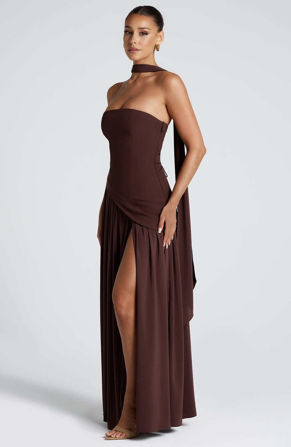 Women’s Velour Plunge-Neck Slit Evening Dress