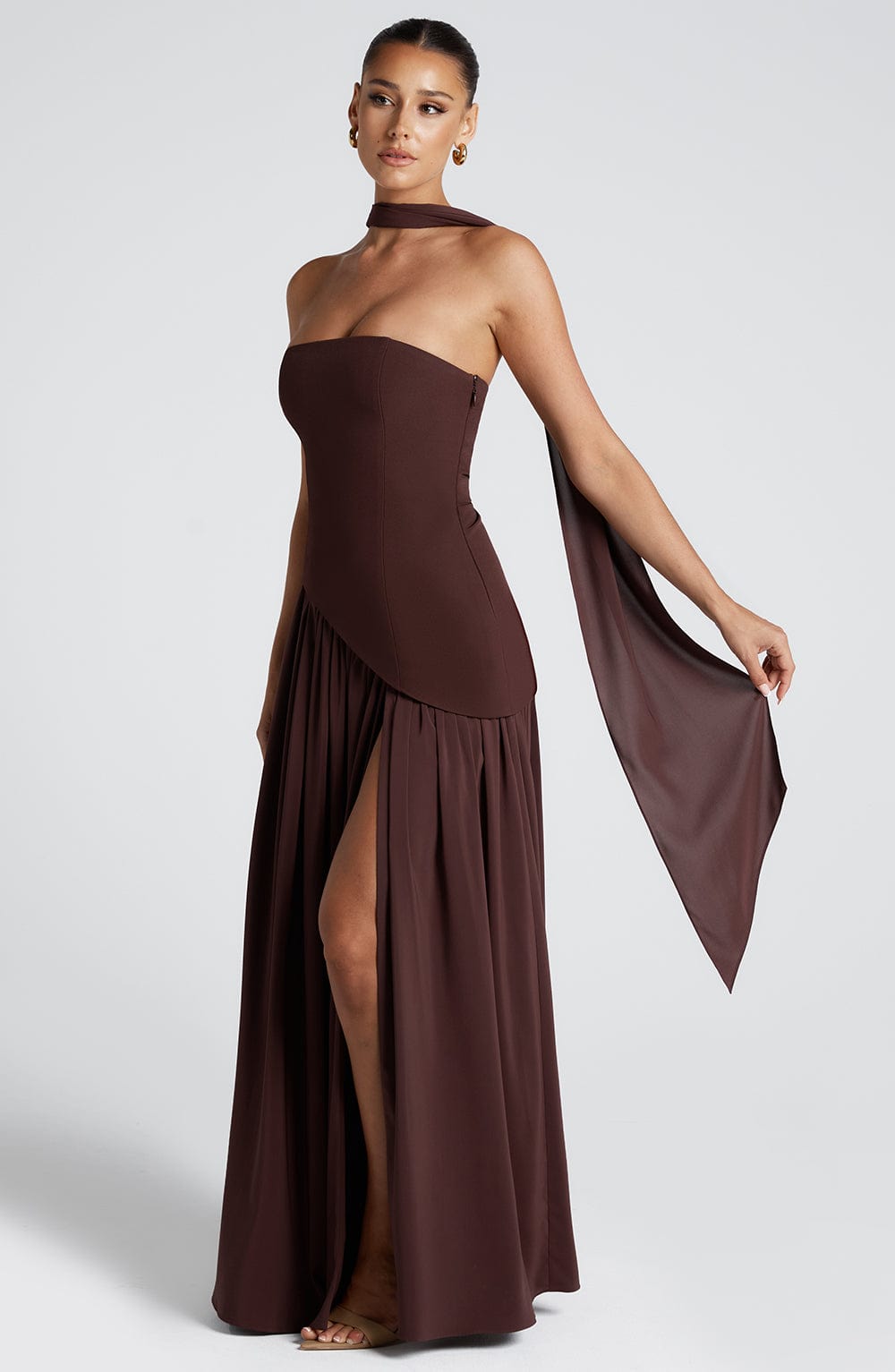 Women’s Velour Plunge-Neck Slit Evening Dress