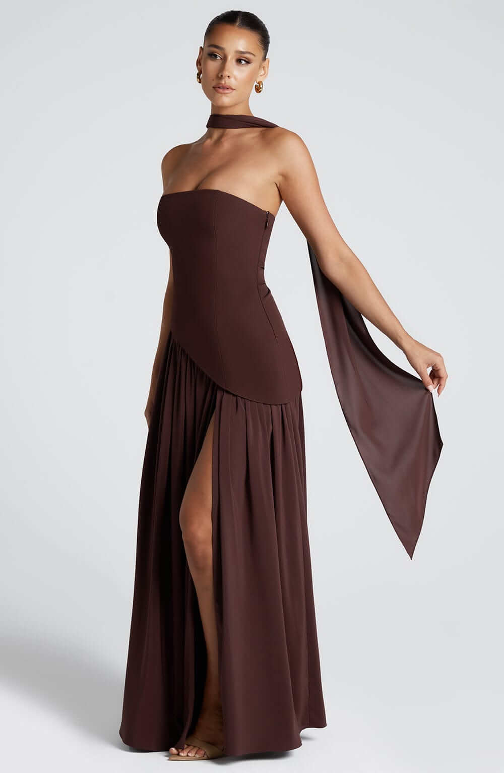 Women’s Velour Plunge-Neck Slit Evening Dress