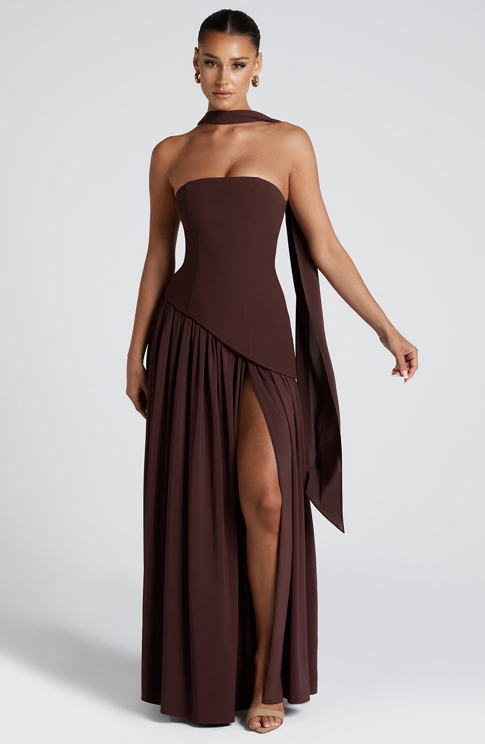 Women’s Velour Plunge-Neck Slit Evening Dress