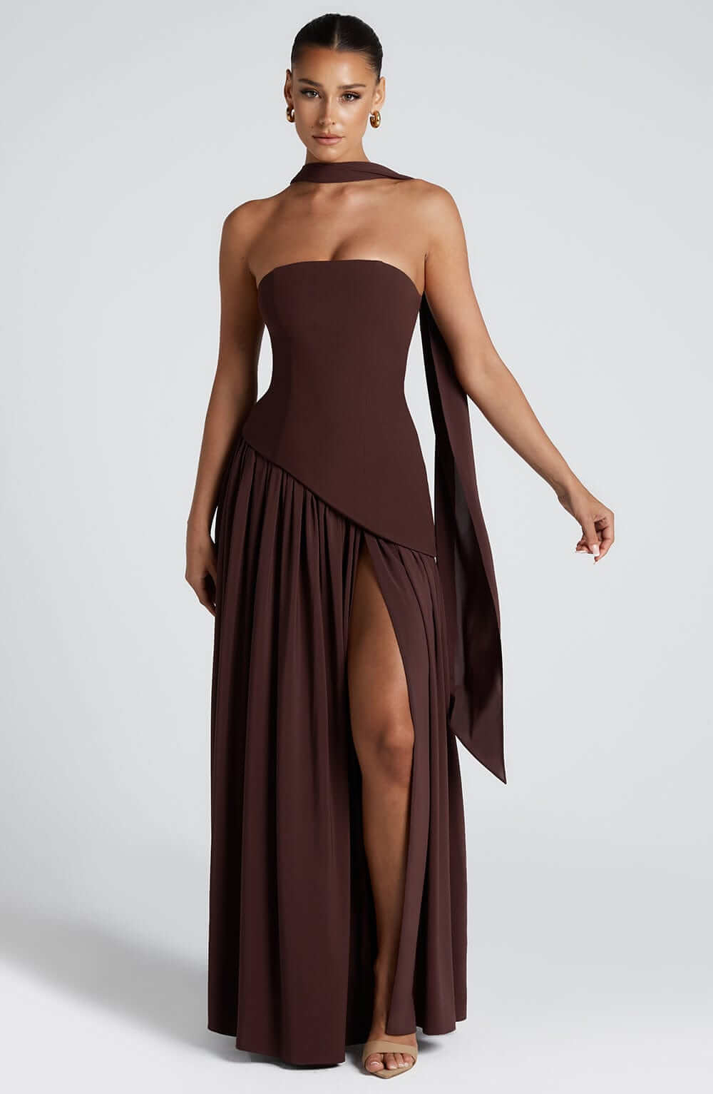 Women’s Velour Plunge-Neck Slit Evening Dress
