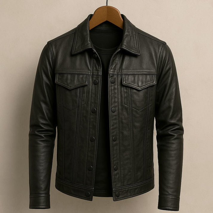 Men’s Button-Front Leather Jacket