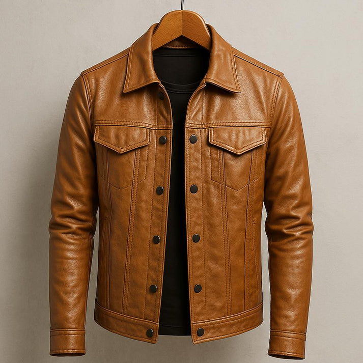Men’s Button-Front Leather Jacket
