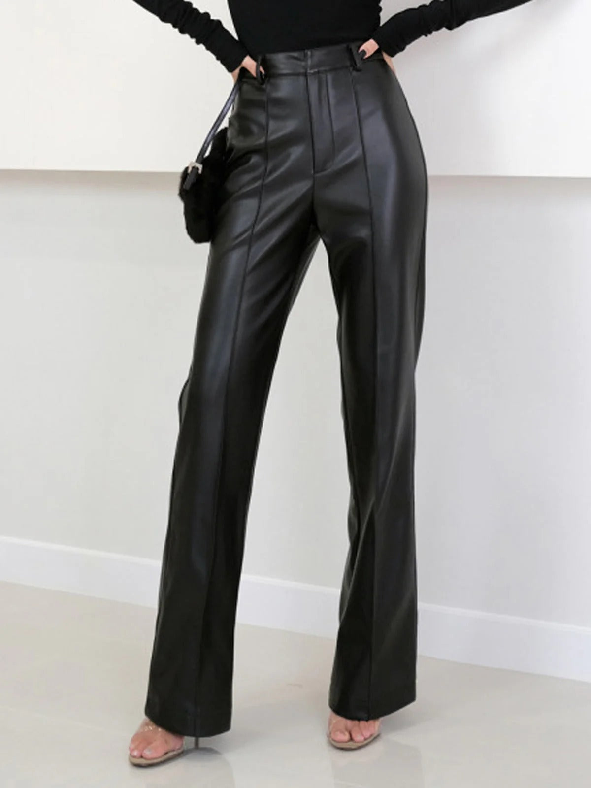 Women’s High-Waist Straight-Leg Faux Leather Pants