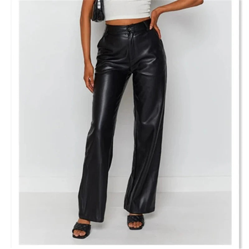 Women’s High-Waist Straight-Leg Faux Leather Trousers