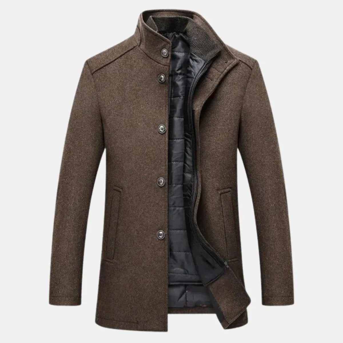 Men’s Stand-Collar Button-Up Winter Overcoat