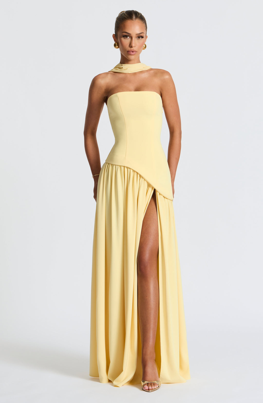 Women’s Velour Plunge-Neck Slit Evening Dress