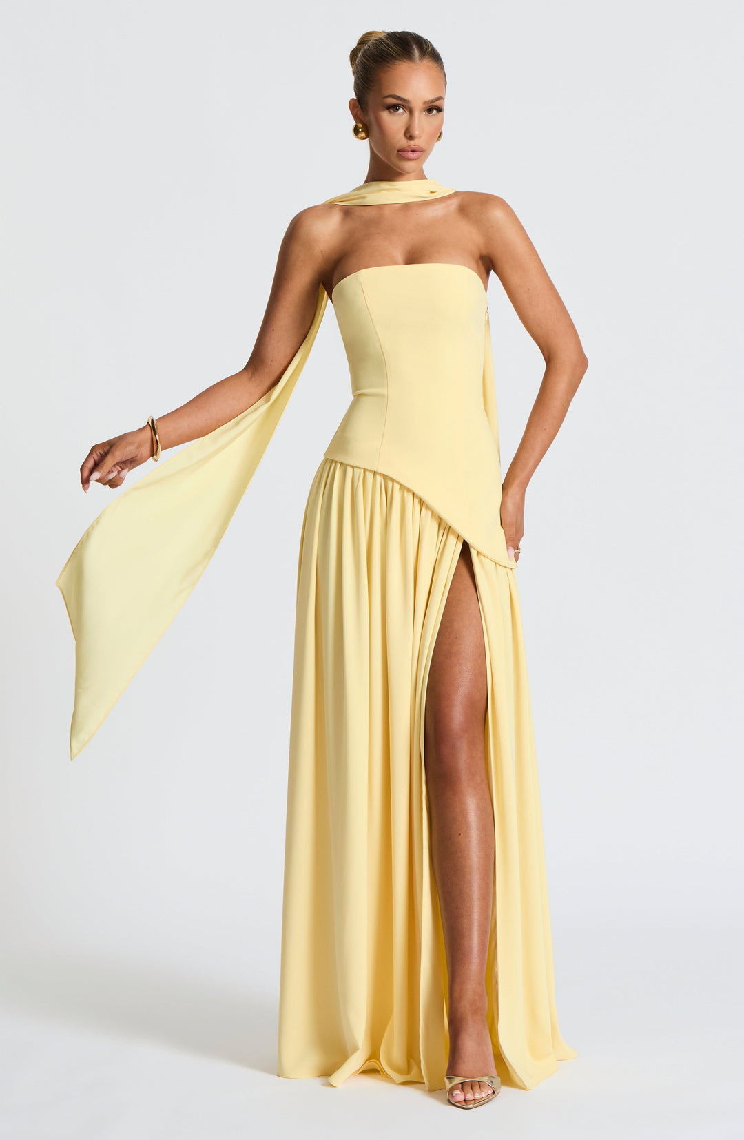 Women’s Velour Plunge-Neck Slit Evening Dress